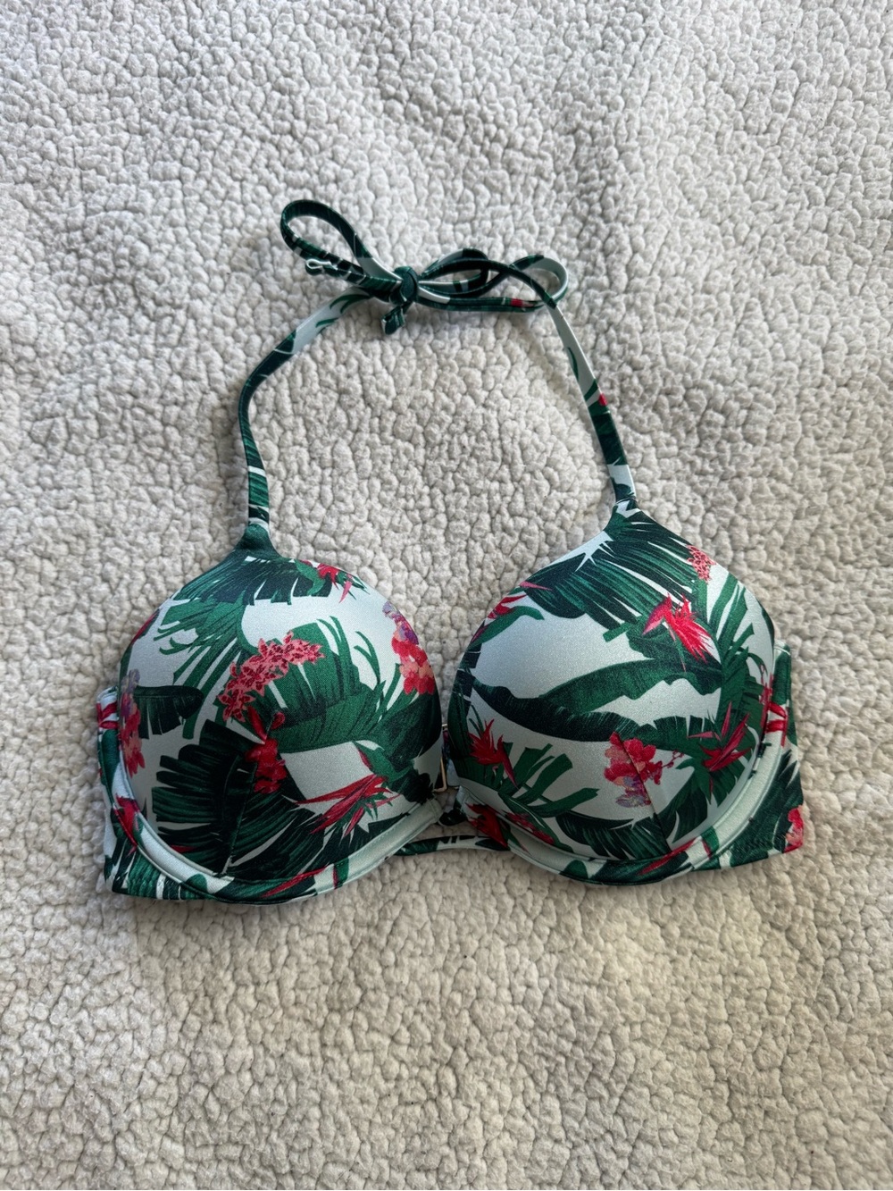 Victoria's Secret Green, Blue & Pink Tropical Halter Bikini Top